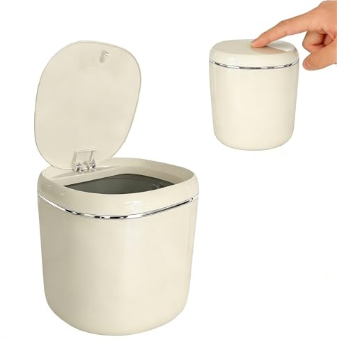 Mini Desktop Bin 2.3L,Tea Bag Caddy,White Trash Can,Waste Paper Basket,Rubbish Bin for Car,Living Room Toilet Office Bedroom Bathroom Kitchen