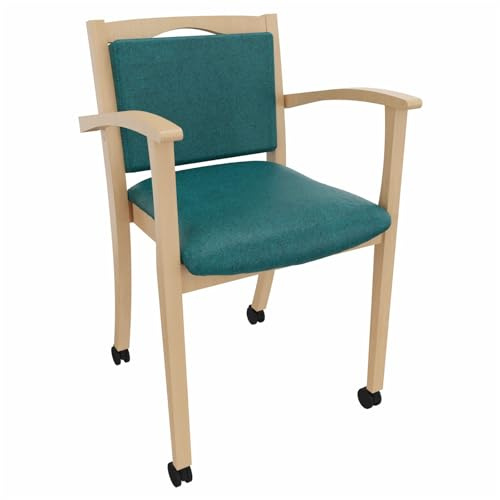 Erides Pflegehüftstuhl Alexander Blieskastel mit Armlehnen und Rollen – Massivholz, gepolstert, ergonomisch, stabil, fertig montiert, Hüft OP (Samt Stoff Fresh Petrol, 58,5cm Sitzhöhe)
