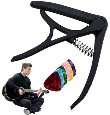 Gitarrenkapodaster Einstellbarer Clip-Tuner Präzise Tragbar | E-Gitarren-Kapodaster mit 6 Plektren Tragbare Klemme, Einstellbare Präzise E-Musik Performance Spieler, Anfänger Männer