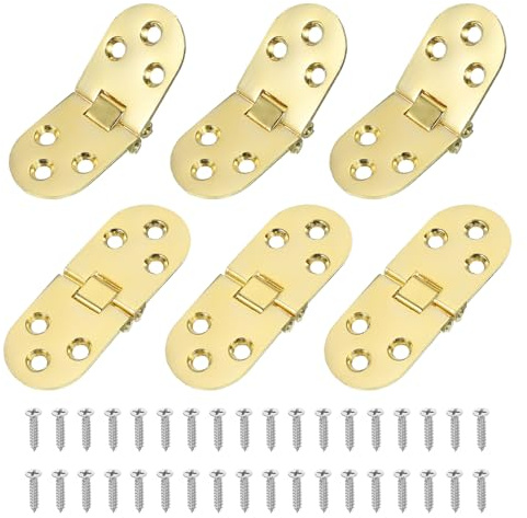 QUARKZMAN Paquete 6 Bisagra Abatible Para Mesa Plegable 3 X 1 Dorado | Bisagras Para Bandeja Mayordomo 180 Grados, Bisagra Solapa Resistente Con Borde Redondo Y Tornillos M4, Para Puerta