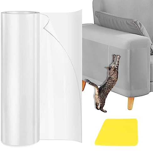 Cat Scratch Sticky Paws Tape, 11.8 x 118 Cat Furniture Protector Tape Transparent Free Cutting Anti Scratch Furniture Protector for Carpet, Sofa, Couch, Door