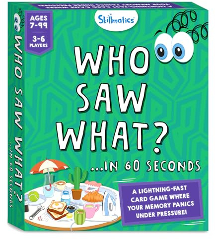 Skillmatics Board & Card Game – Who Saw What? in 60 Seconds, Memory Game for Kids, Teens & Adults, Fast-Paced Family Game Night Fun, Quick-Thinking Party Game, Gift for Ages 7, 8, 9 & Up