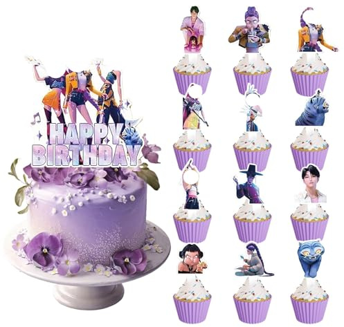 Feliciay 25 piezas Cake Topper Set para K-pop, decoración de tarta de feliz cumpleaños, decoración de cumpleaños infantil, decoración para tartas para niños y niñas, suministros de fiesta de