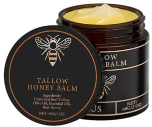 Beef Tallow kräm, ekologisk ansiktskräm med honung och rökelseolja, gräsfodrad talg för hudvård, naturligt bivax, fuktkräm, fuktkräm för alla hudtyper, 60 g
