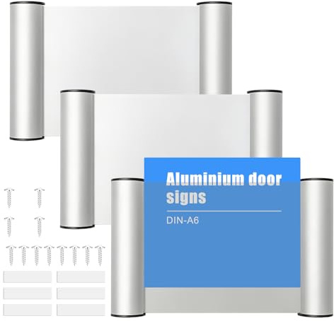 3 Stück Türschild Büro A6, 148mm x 105mm Türschilder Selbstklebend | Klebeschild Büro, Aluminium und Klare Abdeckung, für Zuhause und Veranstaltung, zum Anschrauben oder Ankleben