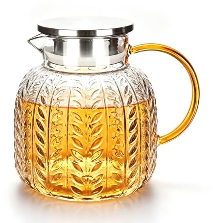 Tetera de 1,3 litros de vidrio de borosilicato, jarra de cristal resistente al calor con tapa de acero inoxidable y colador integrado, resistente al calor, jarra de cristal, jarra de cristal