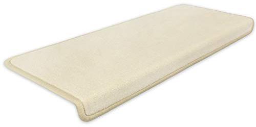 Metzker Stufenmatten Uni Hellbeige 15 Stück Rechteckig | Velourteppich von DAS TEPPICHWERK - Trittfläche ca. 65x24cm incl. Klebeband