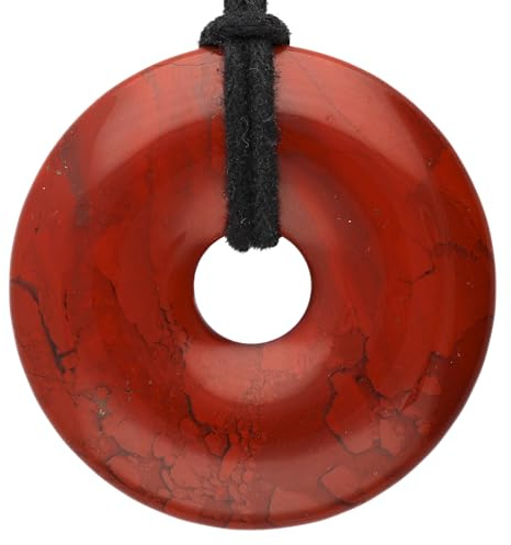 Lebensquelle Plus Edelstein Donut Ø 40 mm + Baumwollband + Edelsteinkarte | Naturstein Anhänger Halskette | Echte Heilsteinkette inkl. Band