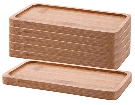 T4u 16cm Coaster Platillo Bandeja Rectangular Juego de 6 Bandejas Rectangulares de Bambú Bandeja Pequeña para Servir Bandeja de Bambú de Madera para Decoración de Tablero de Madera Suculenta