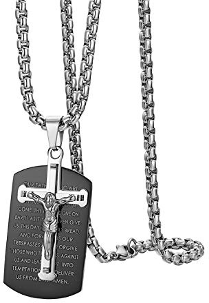 Cupimatch Kreuz Halskette mit Bibel Gravur Herren Kette Gebet Edesltahl Schmuck 61cm, Gold…