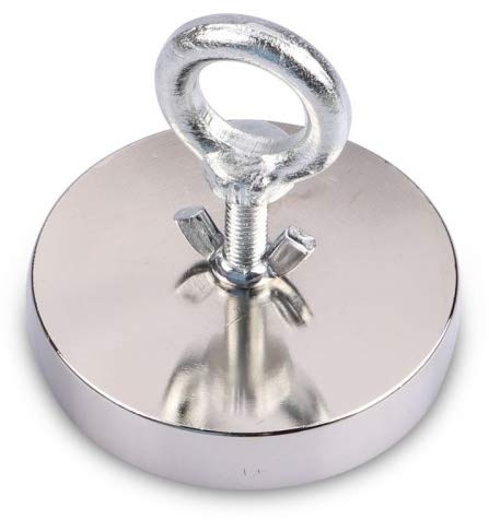 magnets4you Bergemagnet Neodym mit Bohrung und Schrauböse superstarker Magnet für Magnetfischen/Magnetangeln | vernickelter Ösenmagnet - Größe Ø 135 mm - 1 x 1100 kg