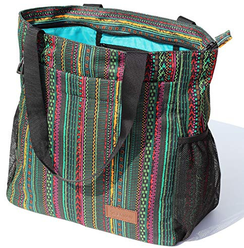 ESVAN Original Floral Tote Bag Große Umhängetasche mit Multi Taschen für Gym Reise Strand Täglich Taschen