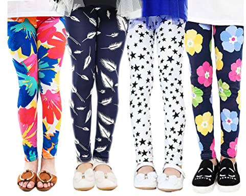 XM-Amigo 4-pack barn flickor byxor blommigt tryck stretch leggings (2-13 år)