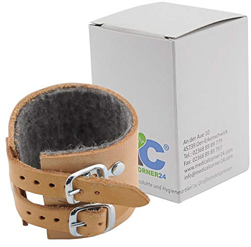 Medicalcorner24 Handgelenkriemen Handgelenk Bandage Leder, gefüttert, 2 Schnallen, Gr. 18, 1 Stück
