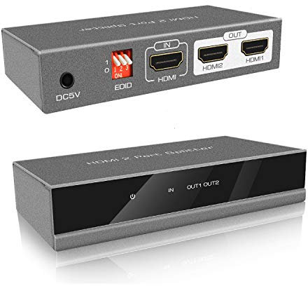 KUYiA HDMI Splitter,4K HDMI-Switch,3 Way 1 In 2 Out Gleichzeitige Anzeige,unterstützt 3D 1080P manuelles EDID HDCP UHD,Leichter HDMI-Switcher mit Netzteil für Xbox,PS4,PS3,Blu-ray Player