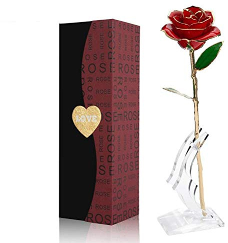 ENJOYPRO Valentines Day Gifts for Her, Real Rose Dipped in 24K Gold, Preserved Rose Flower, Golden Dipped Rose for Valentine's Day, Mothers Day, Wedding