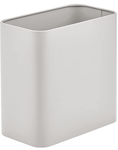 mDesign Small Metal 2.4 Gallon Trash Can Wastebasket Garbage Bin for Bathroom, Light Gray, Pack of 1