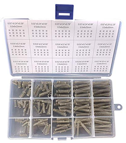 CREEYA Kompressionsfjädrar sortimentsats, 15 olika storlekar 225 st mini rostfria stålfjädrar för reparationer, 0,37 tum till 1,27 tum ytterdiameter, 10 mm - 30 mm längd, 4-6 mm OD