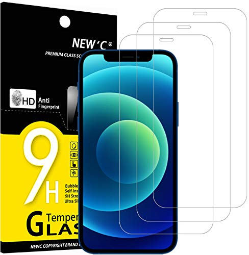 NEW'C 3 Pack Designed for iPhone 12,iPhone 12 Pro Screen Protector (6.1), Enhanced Tempered Glass Protection, Case Friendly Bubble Free Ultra Resistant