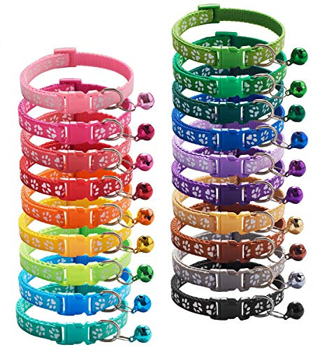 Flymind 19 st ID-halsband för valpar med klocka, justerbar 19–32 cm, mjuk nylon, justerbara reflekterande identifieringskragar för nyfödda husdjur
