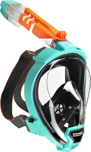 OCEAN REEF - Aria QR+ Masque de Snorkeling Intégral - Vision sous-Marine à 180 Degrés et Mécanisme de Libération Rapide (Sarcelle, M/L)