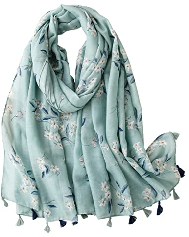 FAIRYGATE Grüne Schals & Tücher für Damen Frauen Leichter Blumendruck Halstuch Damen Schal Für Frühling Sommer 4027