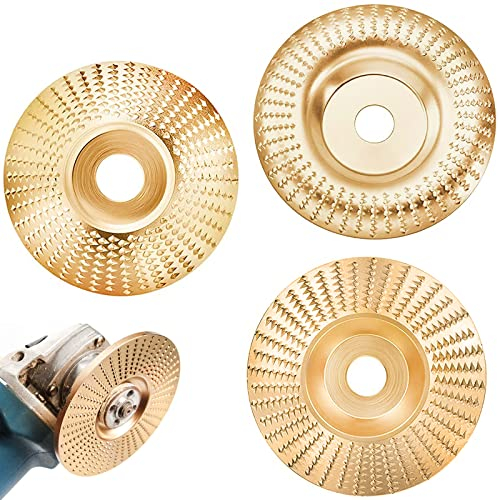 3 Piezas Muela Amoladora 100mm, Discos de Talla de Madera, Discos Abrasivos Angulares, Disco Desbaste Madera, Herramientas de Grabado de Disco para Oulir y Cortar Amoladoras Angulares (Dorado)