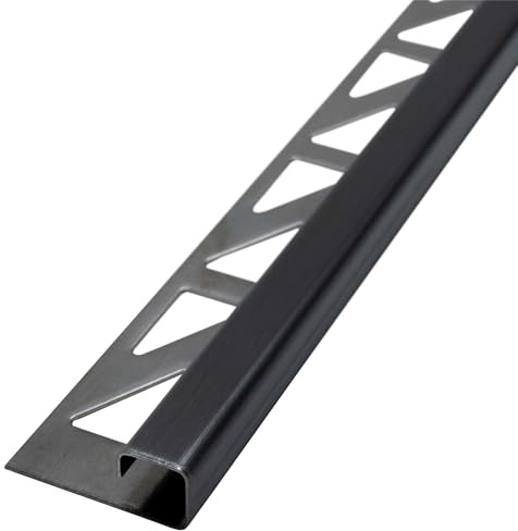 Dalsys Fliesenschiene Eckprofil 250cm x 12,5mm Schwarz Edelstahl gebürstet | Quadratprofil, Fliesenabschlussprofil, Fliesenprofil, Abschlussleiste, für Kantenschutz an Wand- und Bodenfliesen