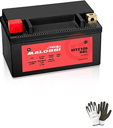 KOMPATIBEL MIT APRILIA RXV 550 VON 2005 BIS 2007 GEL-Batterie MALOSSI YTZ10S bereits gebrauchsfertig aktive Batterien 8,6 Ah Ampere 12 Volt für Motorrad Roller