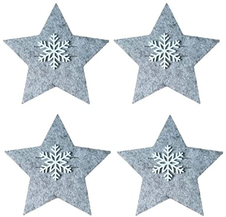 TOBILE Lot de 4 porte-couteaux et fourchettes de Noël en tissu non tissé pour décoration de table Motif étoile grise