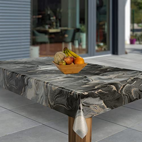 laro Wachstuch-Tischdecke Abwaschbar Wachstischdecke PVC Plastik-Tischdecken Eckig Meterware Abwischbar, Muster:Marmoriert Schwarz Beige Grau, Größe:110x180