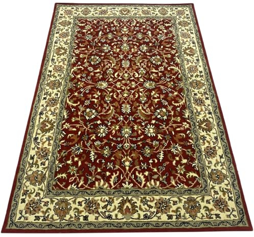 Orientmatta röd matta 100 % ull herati kompatibel med brun beige handtuftad handvävd