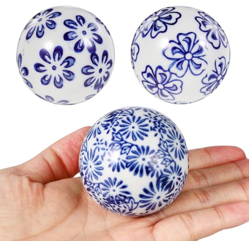 SOLUSTRE 3 Stück-Pack Rosenkugel Keramik Dekokugeln Schwebende Keramikkugeln für Teich und Pool Blau Retro Leicht zu Reinigen Innen Außen Zufälliger Stil