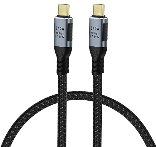 GELRHONR 240W Cable de carga USB C, Cable USB 4 tipo C 240W para thunderbolt 3 40Gbps 8K@60Hz 4K@120Hz, paraTablet, Laptop, VR, Hub, SSD, Docking (0.5)