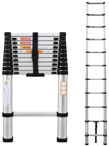 Telescopic Ladder 3.2M/10.5FT Loftladder, 11 Step Ladder Aluminum Ladders Extandable Multi-Purpose Decorating Stair Ladder, Locking Mechanism, Anti-Slip Feet, Portable & Lightweight