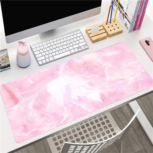 Gaming Mauspad XXL Marmor Rosa,1200x600x2mm Mousepad Große Vernähte Kanten rutschfest Schreibtischunterlage Verbessert Präzision und Geschwindigkei Mousepad für PC Gamer Büro