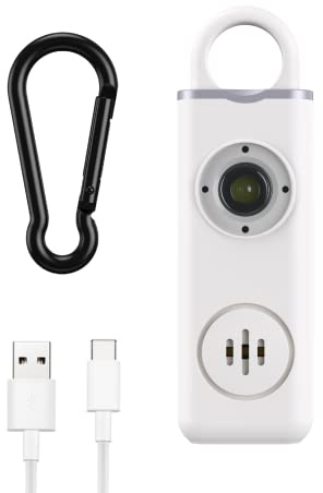 Ankilo Persönlicher Alarm, Taschenalarm Schlüsselanhänger mit Stroboskop LED Blitzlicht-Signal, 130dB Panik Alarm, Schrillalarm, Selbstverteidigung Alarm, Notfallalarm für die ganze Familie Weiß