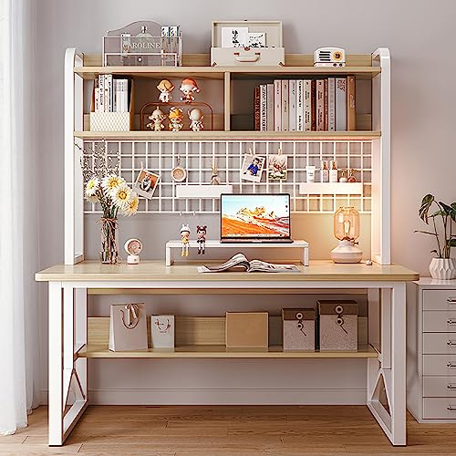 GArcan Moderner Computertisch mit Schrank, Bürotisch mit Präsentationsregal, PC-Arbeitstisch mit Regalen für das Heimbüro (100 x 50 x 149 cm), Holz