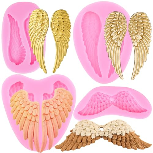 RFGHAC Engelsflügel Fondant Silikonformen für Kuchen Dekorieren Cupcake Topper Schokolade Süßigkeiten Harz Ton Gummipaste 4 Stück