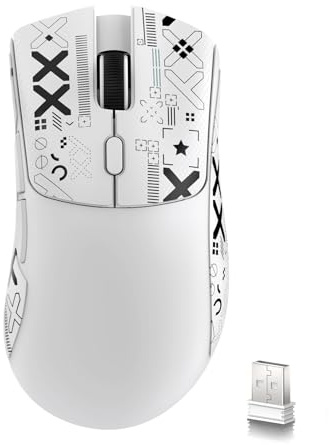 MAMBASNAKE x Attack Shark R1 59 g leichte kabellose Tri-Mode-Gaming-Maus mit Anti-Rutsch-Aufklebern, 2,4G/BT/Kabelkonnektivität, 5 programmierbare Tasten, 6 einstellbare DPI bis zu 18000,PAW3311–Weiß