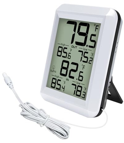 Urageuxy Thermomètre numérique intérieur/extérieur avec câble étanche de 2 m, enregistrement min/max et sonde pour maison, bureau, serre, aquarium, réfrigérateur