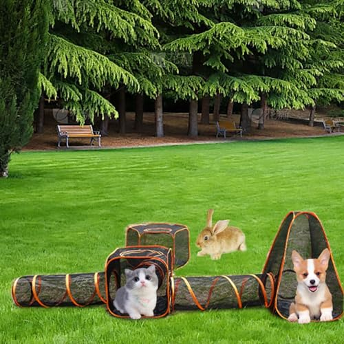 6 in 1 Großes Katzengehege, Katzenzelt mit Katzentunnel, Tragbare Katzenspielzelte, Faltbare Spiellaufställe für Katzen, Kaninchen, Frettchen
