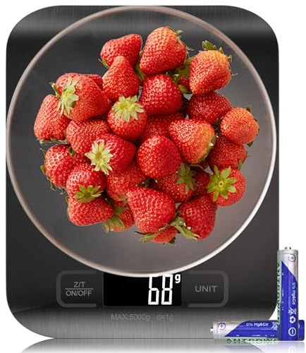 GeeRic Báscula de Cocina Digital de Acero Inoxidable,Balanza de Alimentos Multifuncional 22 lb/10 kg,Peso Cocina con Pantalla LCD 2 Baterías Incluidas para cocinar, hornear(Negro)