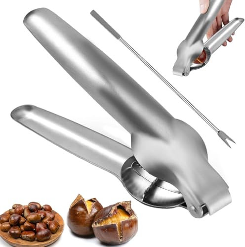 OUOQI Kastanien Clip,Kastanienöffner,Walnussknacker,Maronizange,Kastanienmesser,Walnüsse Nußknacker,Nussknacker Walnüsse,Kastanien Schneider,Edelstahl Maronen Schneider,mit Walnuss-Nadel