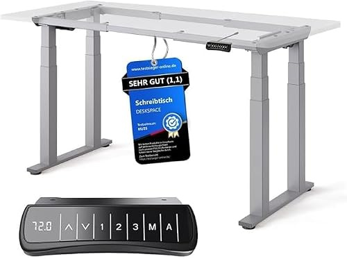 DESKSPACE Titan - Höhenverstellbarer Schreibtisch Gestell (elektrisch) | Schreibtischgestell Höhenverstellbar mit Dual-Motor, Kollisionsschutz, Memory-Funktion, USB, 10 Jahre Gewährleistung (Grau)