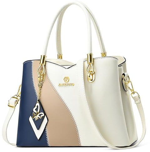 FOLOVEYA Sac à Main Femmes Élégant Sac Cabas Imperméable Sac Épaule Grand Capacité Sac Fourre-Tout Bandoulière Dames Multicolore Shopper Pour Les Travail Voyage Ville Affaires en PU Cuir Bleu