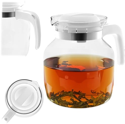 KADAX Verseuse en verre de 1,5 l, cafetière en verre résistant à la chaleur pour thé, café et jus, théière avec poignée ergonomique et couvercle amovible (blanc)
