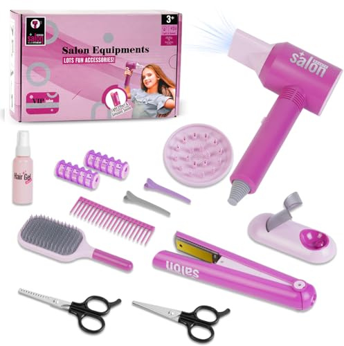 HOTUT Set di Parrucchieri per Bambini Realistico Salone Bellezza Ragazza Playset Hair Styling con Asciugacapelli Arricciacapelli Forbici e Accessori per Parrucchieri