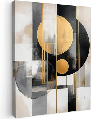 MuchoWow© Impression sur Toile Decoration Murale Peinture Tableaux | 60x80 cm - Decoratifs Muraux Déco Chambre Tableau Salon Abstrait - Or - Argent - Formes - Esthétique - Moderne