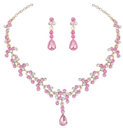 Ensemble de collier et boucles d'oreilles de mariage pour femmes avec pendentif en cristal en forme de fleur, collier en chaîne vintage en strass, boucles d'oreilles goutte d'eau pour mariée et